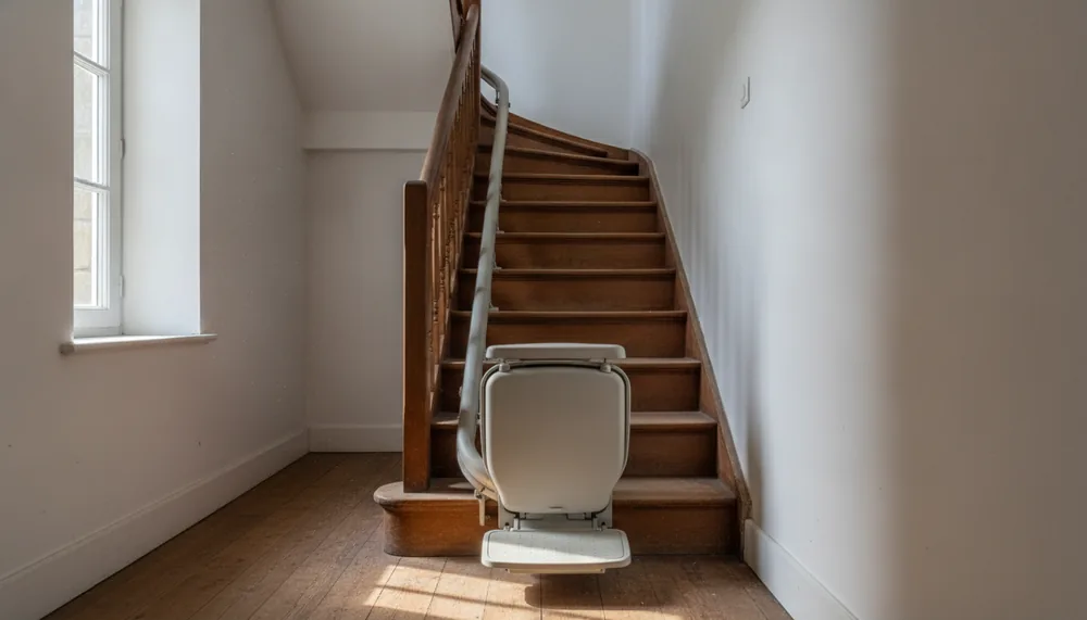 Monte-escalier droit dans une maison de marin, Douarnenez, quartier de Ploaré